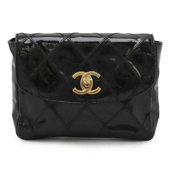 CHANEL Bicolor Coco Mark Waist Bag, Pouch, Belt Clutch Enamel, Black - Picture 1 of 8